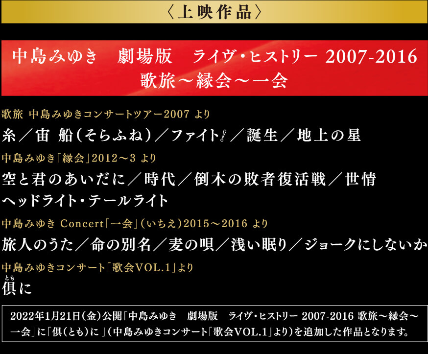 中島みゆき 劇場版 LIVE セレクション2』公開記念プレゼント
